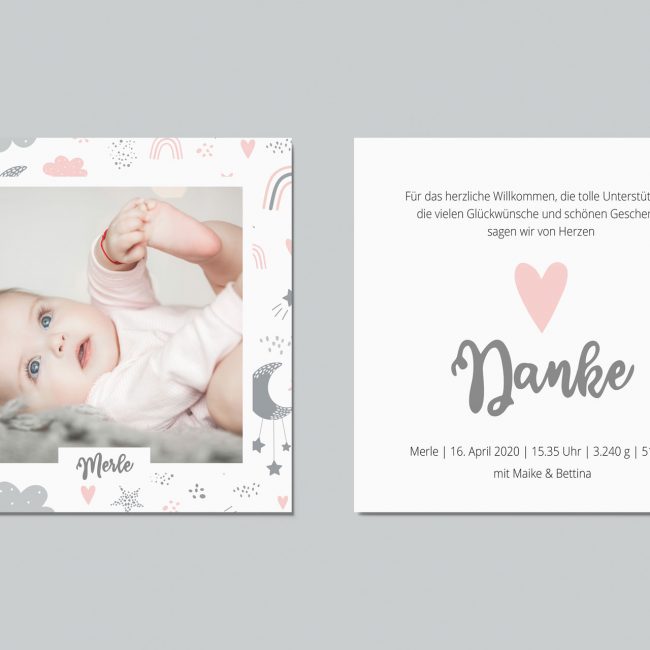 Merle - Quadratische Dankeskarte zur Geburt im All Over Print